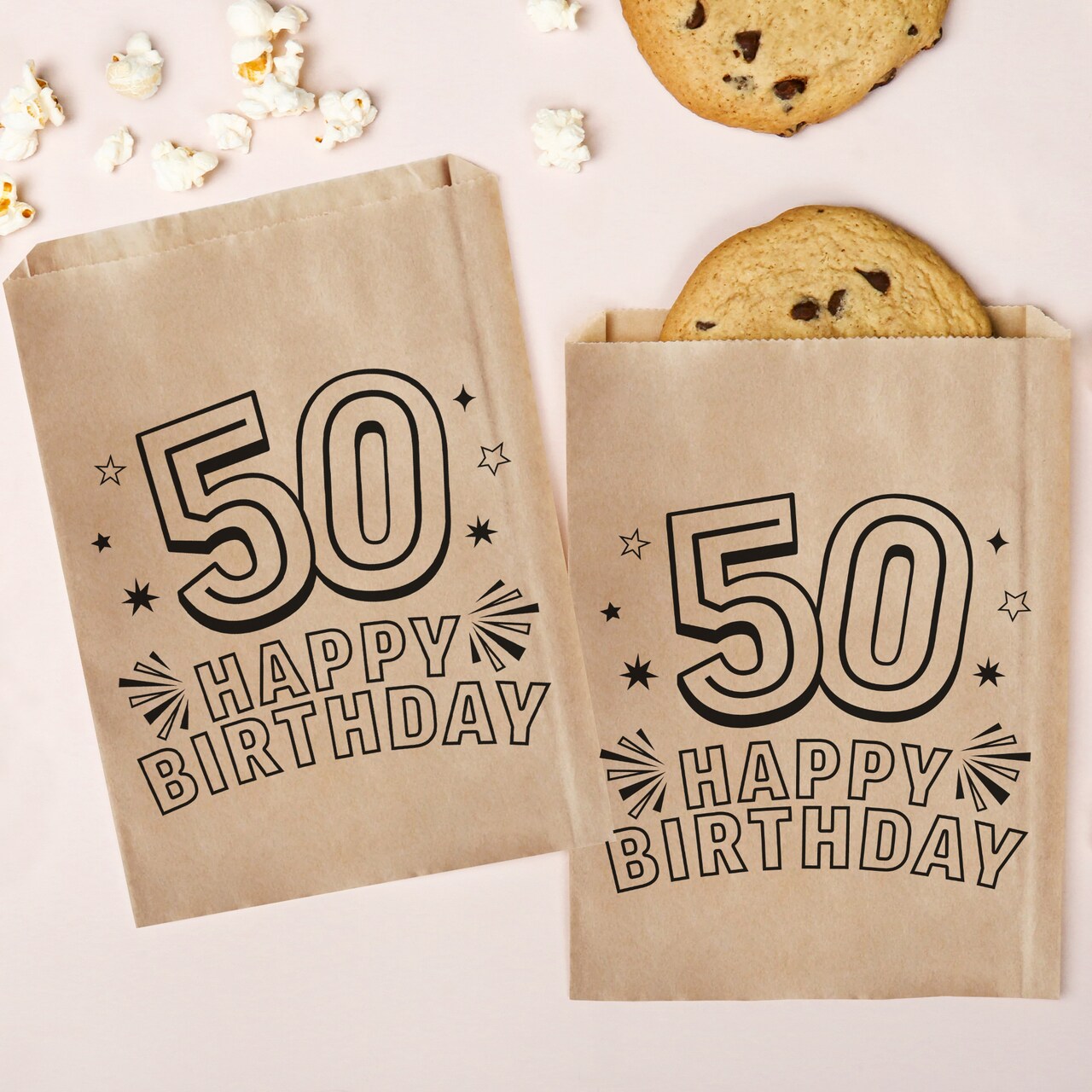 Big Dot of Happiness Adult 50th Birthday Kraft Brown Paper Treat Bags, Birthday Individual Greaseproof Brown Paper Sandwich Cookie Bags - 25 Count